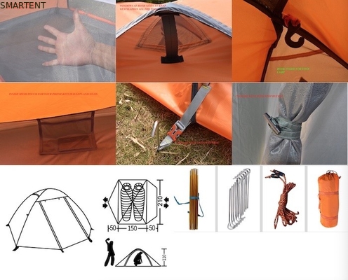 Einfach zu montieren Outdoor-Camping-Zelte 210*180*130CM Orange 190T Polyester PU2000MM Aluminium-Pfahlzelt fournisseur