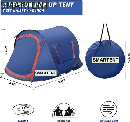 7.2FT*4.5FT*40Inch Einfach aufzustellen 2 Personen Blau wasserdicht Polyester Pop-up Campingzelt mit belüfteten Netzfenstern fournisseur
