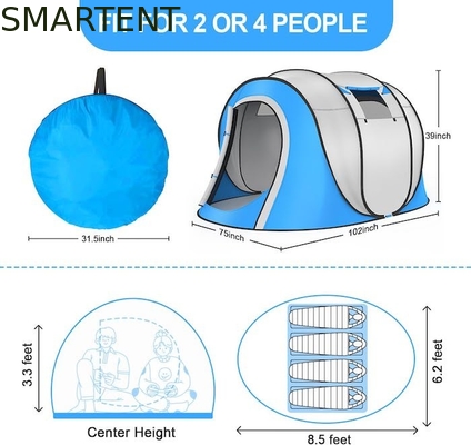 102*75*39 Zoll Einzelschicht Silberunterstützung Polyester 210T wasserdichtes Pop-Up Campingzelt für 2-4 Personen mit Gitterfenstern fournisseur