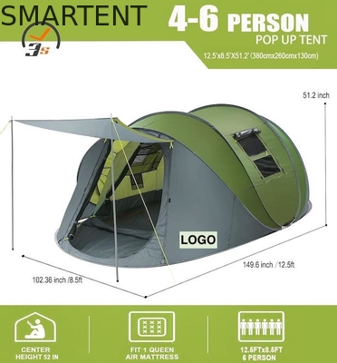 Leichtgewichtiges Klappzelt, wasserdicht für 4 bis 6 Personen, Pop-Up-Campingzelt mit doppelten Türen und Lüftungsnetzfenstern fournisseur