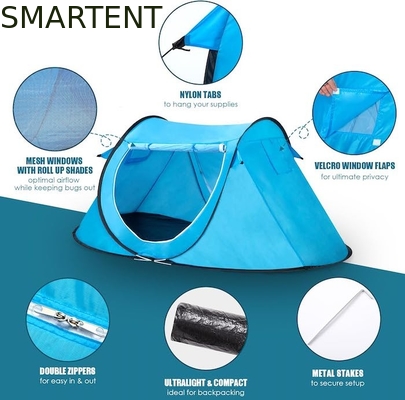 86.6*37.4*47.2 Zoll Blaues Pop Up Campingzelt mit Lüftungsnetz Fenster 2 Personen Kapazität Wasserdichtes Design fournisseur