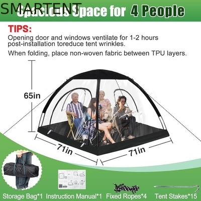 71*71*65'Inch 4-Person TPU Transparent Glasfaserrahmen Schnell einrichten Wasserdicht UV-Schutz Pop Up Sportzelt fournisseur