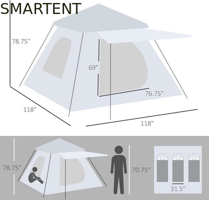 118*118*78.75 Zoll 2-3 Personen wasserdichtes automatisches Pop-Up-Campingzelt mit Glasfaserpfosten und Gitterfenstern fournisseur