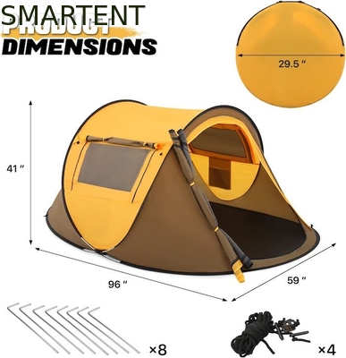 96*59*41 Zoll gelber Polyester 4-Saison Pop-Up Campingzelt mit Netzfenstern und wasserdichtem Design für 2 Personen fournisseur