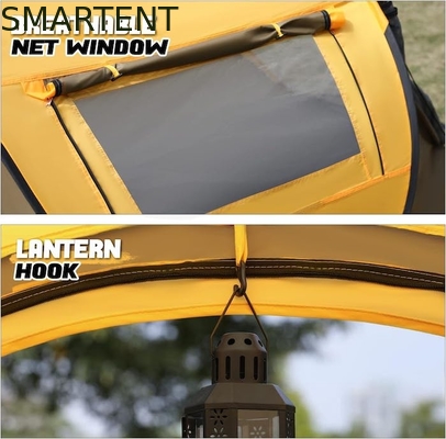 96*59*41 Zoll gelber Polyester 4-Saison Pop-Up Campingzelt mit Netzfenstern und wasserdichtem Design für 2 Personen fournisseur