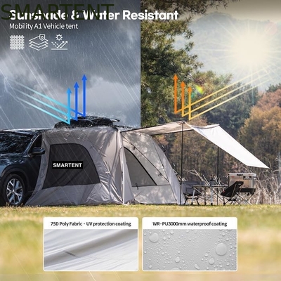2.49*3.20*1.91M Tragbares Graues Auto Campingzelt Wasserdicht PU3000MM Beschichtetes Polyestergewebe Für Outdoor-Abenteuer fournisseur