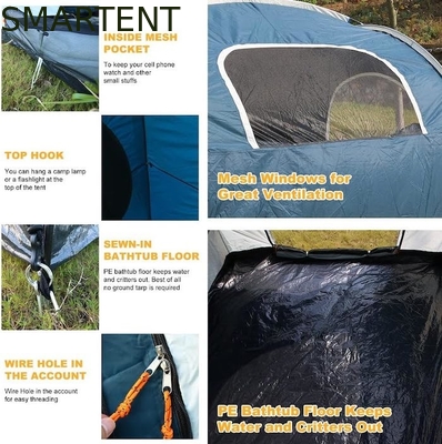 2.44*2.44*2.19M 6 Personen Blau wasserdicht beschichtet Polyester Auto Camping Zelt mit 2 Fenstern 4 Saison Quick Setup fournisseur