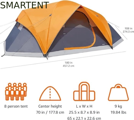 4.57*2.74*1.78M 8-Personen-Außen-Doppelschicht Grau-Wasserdichtes Beschichtetes Polyester-Campingzelt für Aktivitäten in 3 Jahreszeiten fournisseur