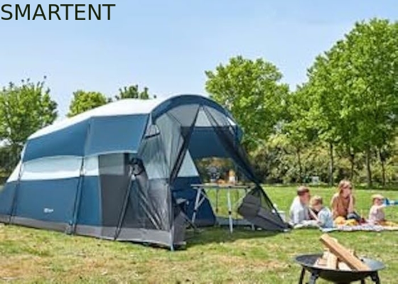 6.1*2.44*1.93M Außen-Doppelfarbenblau-grau-wasserdicht beschichtet Polyester-Großfamilien-Camping-Zelt für 6-8 Personen fournisseur