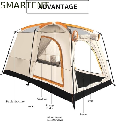 4-Personen 3,3*2,1*1,85M Outdoor All Weather Khaki Wasserdicht Beschichtet Polyester 2-Haus Design Camping Tent fournisseur