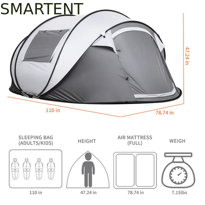 280*200*130CM Graue wasserdichte PU2000MM beschichtet 190T Polyester 4-Saison Pop Up Zeltboot mit Maschenfenstern für Camping fournisseur