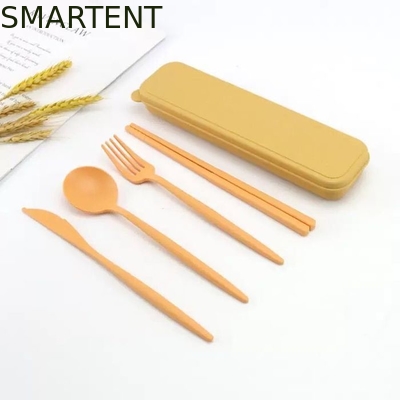 Umweltfreundliche Accessoires Leichtgewicht nachhaltig Beige Farbe Weizen Strohfaser Flatware Set für Outdoor-Reisen fournisseur