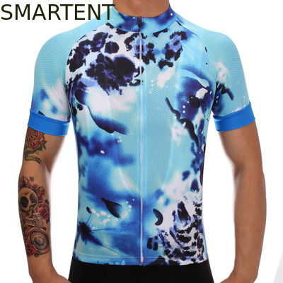 Besorgen Polyester-Kies-Jersey-Radfahren der Radfahrer-blaues kundenspezifisches Fahrrad-Reitentrikot-130g Online-Herstellung