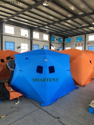 147*147*165CM Blaues Festfest Fischen Pop Up Arbeitszelt Beschichtet mit Polyester 300D Oxford Glasfaser Stange Für Outdoor-Camping fournisseur