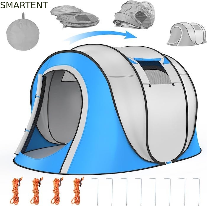 102*75*39 Zoll Einzelschicht Silberunterstützung Polyester 210T wasserdichtes Pop-Up Campingzelt für 2-4 Personen mit Gitterfenstern fournisseur