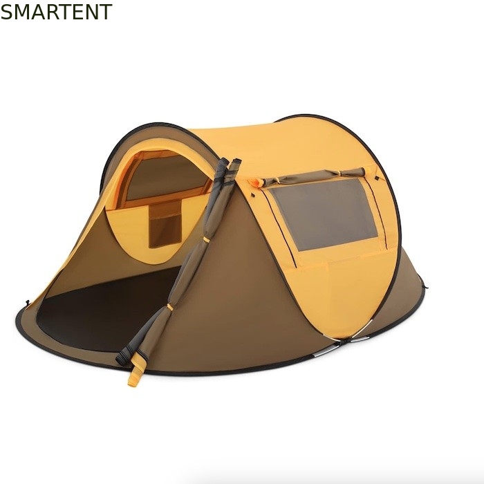 96*59*41 Zoll gelber Polyester 4-Saison Pop-Up Campingzelt mit Netzfenstern und wasserdichtem Design für 2 Personen fournisseur