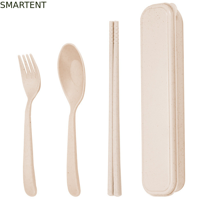 Umweltfreundliche Accessoires Leichtgewicht nachhaltig Beige Farbe Weizen Strohfaser Flatware Set für Outdoor-Reisen fournisseur