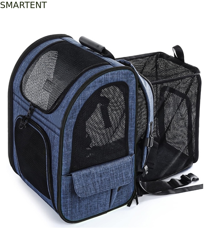 Outdoor 33,5 * 27 * 42 cm Blauer Kationischer Oxford-Erweiterbarer Haustier-Reise-Rucksack Weiches Gewebe Schöne Haustier-Notwendigkeiten Für Ihre Zufriedenen Begleiter fournisseur